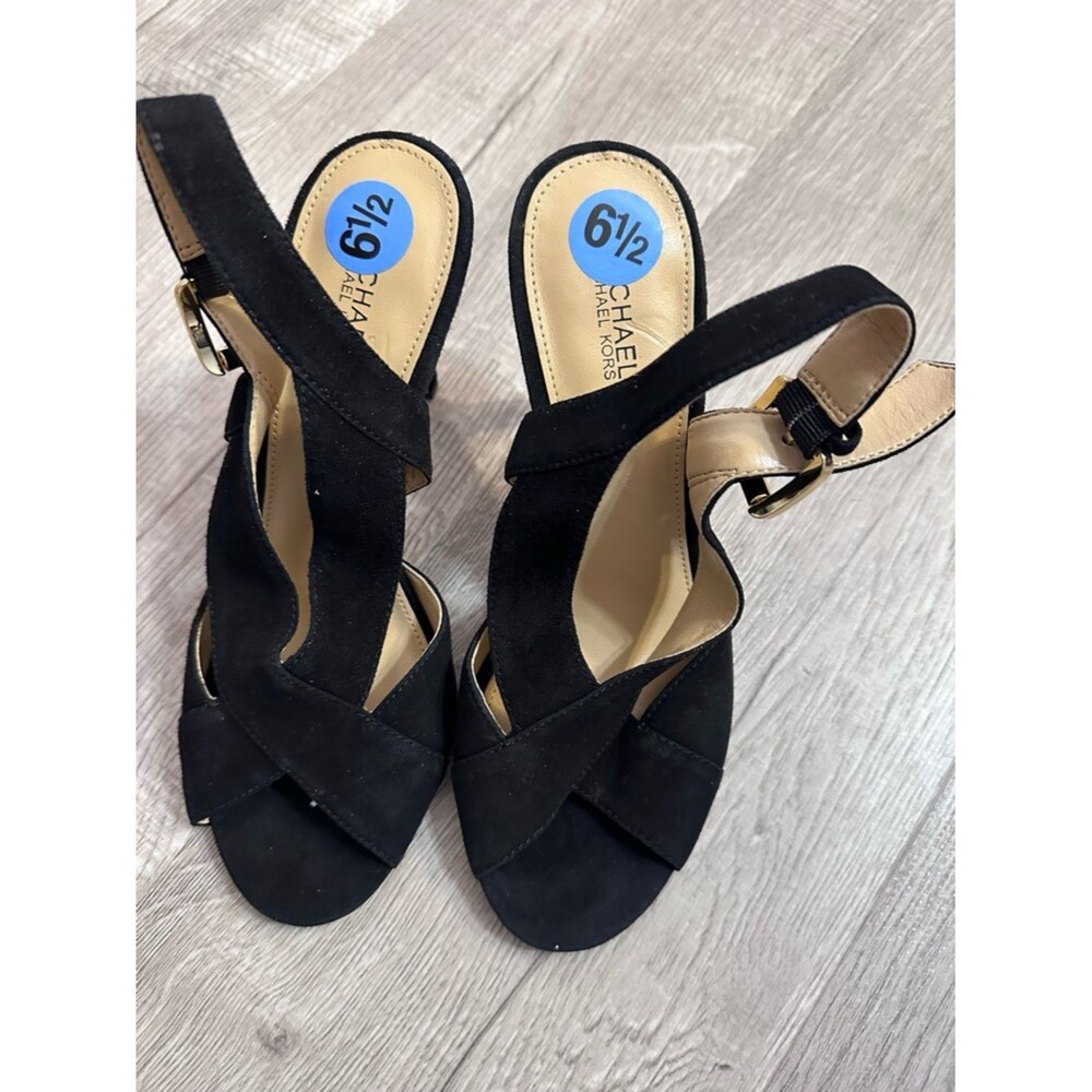 MICHAEL Michael Kors Black Suede Crisscross Slingback Heels